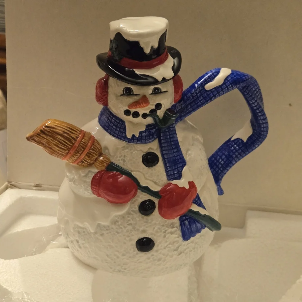Department 56 Christmas‎ Tea “Snowflake the Snowman” Teapot Set EUC  Adorable